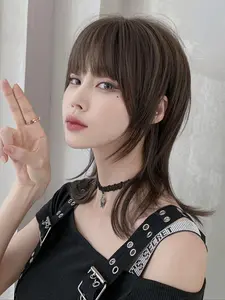16 Inch Straight Synthetic Wigs for Women, Natural Looking Gorgeous Fluffy Wigs with Bangs, Synthetic Full Machine Wigs for Party, Daily Use, Straight Wear Wigs