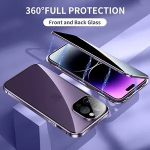 Magnetic metal case with 360° double-sided adsorption and tempered glass for iPhone