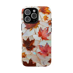 Maple Fall Leaves Aesthetic Stained Glass iPhone Case For iPhone 17 16 15 14 13 12 Pro Max Plus Mini, Trendy Phone Accessories, Suitable For SmartPhone Samsumg Iphne