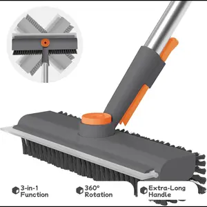 Floor Scrub Brush Bathtub Brush with Long Handle 3 in 1 Scrape and Heary-Duty Stiff Bristle Scrubber Brush for Ceaning ShowerBathroom Patio Garage Kitchen Walland Deck Cleaning Supplies for Home Essential Items for Home Christmas Gifts