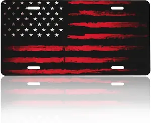 Black Red American Flag Front License Plate Cover - Aluminum Metal Rust-Proof Car Decor Accessory, US Car Plate Novelty Vanity Tag Cover with 4 Holes for Men Women 6 * 12 in
