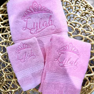Personalized Bath Towels with Crown and Name Embroidery