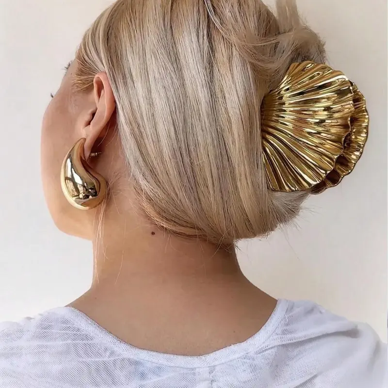 Women's Vintage Shell Shaped Metal Hair Claw with Metallic Finish, Elegant Hair Accessories for Women & Girls, Minimalist Aesthetic Headwear Suitable for Thick Hair Hairstyles Ideas, Claw Clip, Metallic, Hair Claw Clips