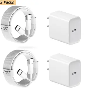 2-Pack 20W USB-C Fast Charger & 6Ft Cable for iPhone 16/15 Series and iPad Models Charging Cord