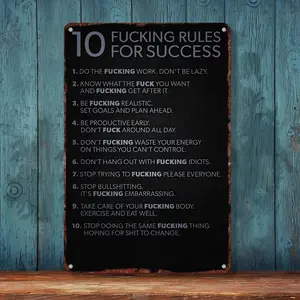 "10 Rules for Success Inspirational Print Wall Art Poster - 8x12 Inches Aluminum Metal Sign, Artistic Hanging Decoration for Home Office"