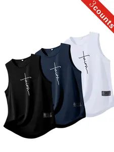 3-Pack New Letter Sleeveless Quick-Dry Tank Tops, Summer Fashion Versatile T-Shirts, Unisex Gym Wear, Soft Breathable Sportswear, Sport Vests, Dry Fit Sleeveless