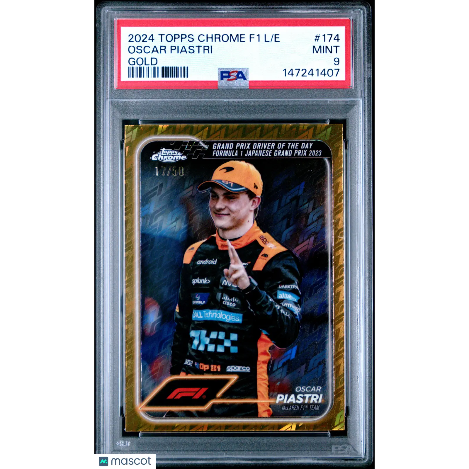 2024 Topps Chrome Formula 1 Logofractor Edition Oscar Piastri #174 Gold 17/50 PSA 9