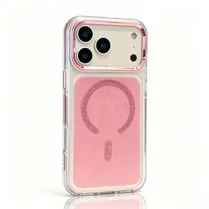 Starry Sky Magnetic Phone Case for iP17 Pro &16-15 Pro Max - Pink Sparkle Glitter Design, MagSafe Compatible, Pink Electroplated Buttons & Camera Frame, Clear TPU Shockproof Casing