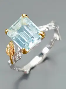 Aquamarine Sugar Cube Twig Ring, The Peak of Cool Elegance with A Natural Water Shimmer, A Meaningful Self-Love Gift That Speaks To Every Woman