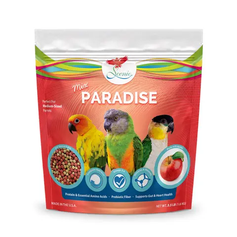 Scenic Mix Paradise Medium Parrot Food - 3.5 lb Bag - 1/4" Bird Pellets - Complete Nutrition for Sun Conures, Pionus, Senegals, Caiques & More