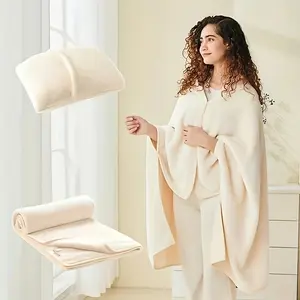 Comfortable Soft Wearable Flannel Airplane Travel Blanket, Can Be Used as Pillow, Can Be Drape or Spread Out, Warm Comfortable Soft 2-in-1 with Tie, Leisure Blanket, Multi-purpose, Easy to Carry - Wearable Adult Comfortable Coat-style Shawl