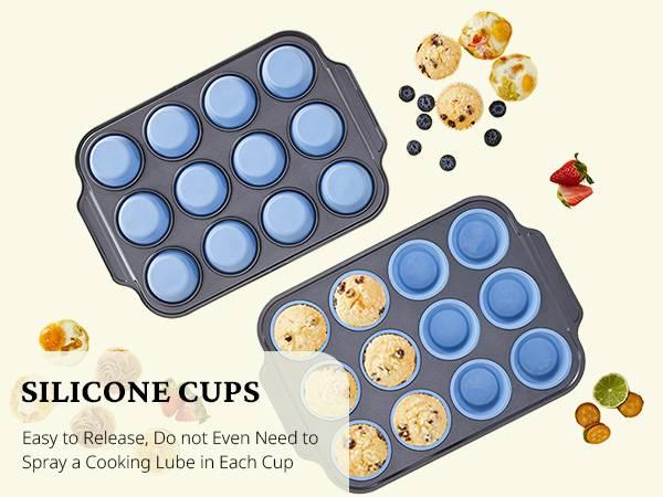 [BF&CM]BRONYPRO Silicone Molds Muffin Pan with Metal Frame, Nonstick 12-Cup Cupcake Pans,Easy to Pop Non-Toxic Bakeware for Oven,Cookware, Kitchen Food