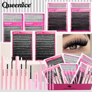 6-Pack D Curl Lash Clusters Extensions Kit 1612 PCS, 80D-100D Individual Lashes, Bottom & Spiky Lash Styles, Lash Bond & Seal, Lash Glue Seal, Tweezer, Remover Included, Soft Lightweight DIY Eyelash Extensions Set for Home Use, Luxury Festival Gift