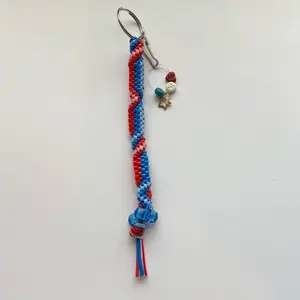 USA Star Rexlace Keychain - Red, White & Blue Beaded String with Star Charm Accessory