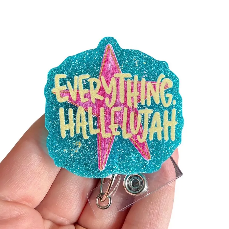 Everything Hallelujah Badge Reel for Nurses, Retractable Swivel Clip with 360-Degree Rotation, Hospital Worker Identification Badge Pull Clip, Coworker Gift