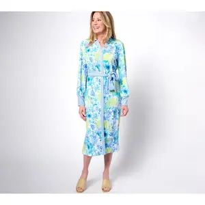 Isaac Mizrahi Live! Petite Pebblette Long Sleeve Midi Shirt Dress