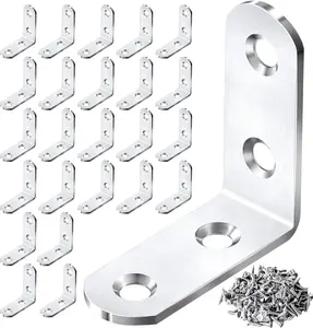 24 count  L Bracket Corner Sets 90  Corner Brace Right Angle Bracket Metal Stainless Steel for  Shelves Cabinet Furniture Tables Chairs and DIY with 100 count Screws (1.6*1.6 in)