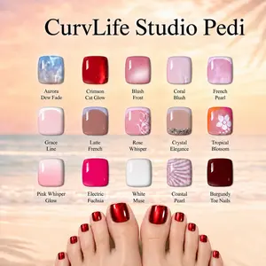 CurvLife Studio Resort Chic Toe Press-On Nails | 30 / 36 PCS | Glossy Full Cover Fake Toenails, Reusable Pedicure Set with Elegant Vacation-Inspired Designs, Comfortable Fit, Easy Apply, Salon-Quality Toenails for Beach and Summer Escape Looks