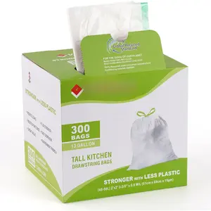 Large Trash Bags 13 Gallon Tall Drawstring  -Consumer Recycled Garbage Bag  Bag for Kitchen Office 0.6 Mil (300 Count)