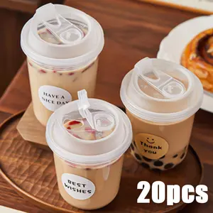 Food Grade Thick Disposable Cups with Flat Lid – Leak Proof & Heat Resistant PET Cups – For Coffee Shops,  Tea Stores & Cold Drinks – Direct Sip Design