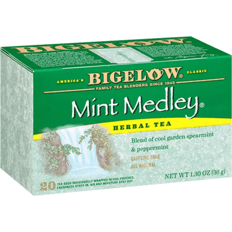 2x Bigelow Mint Medley - Herbal Tea Bags Caffeine Free Non GMO Natural Spearmint Peppermint Refreshing Beverage Morning Night Routine Drink Wellness Healthy Lifestyle Gift Set Variety Pack Wholesale Bundle Lot Bulk 20ct Keywords New