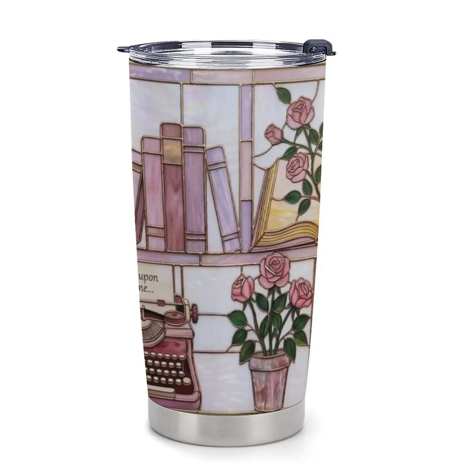 Colorful glass style book lover cup, imitation colorful glass bookshelf insulated cup, book collector gift, flower library aesthetic cup, reader cup perfect gift