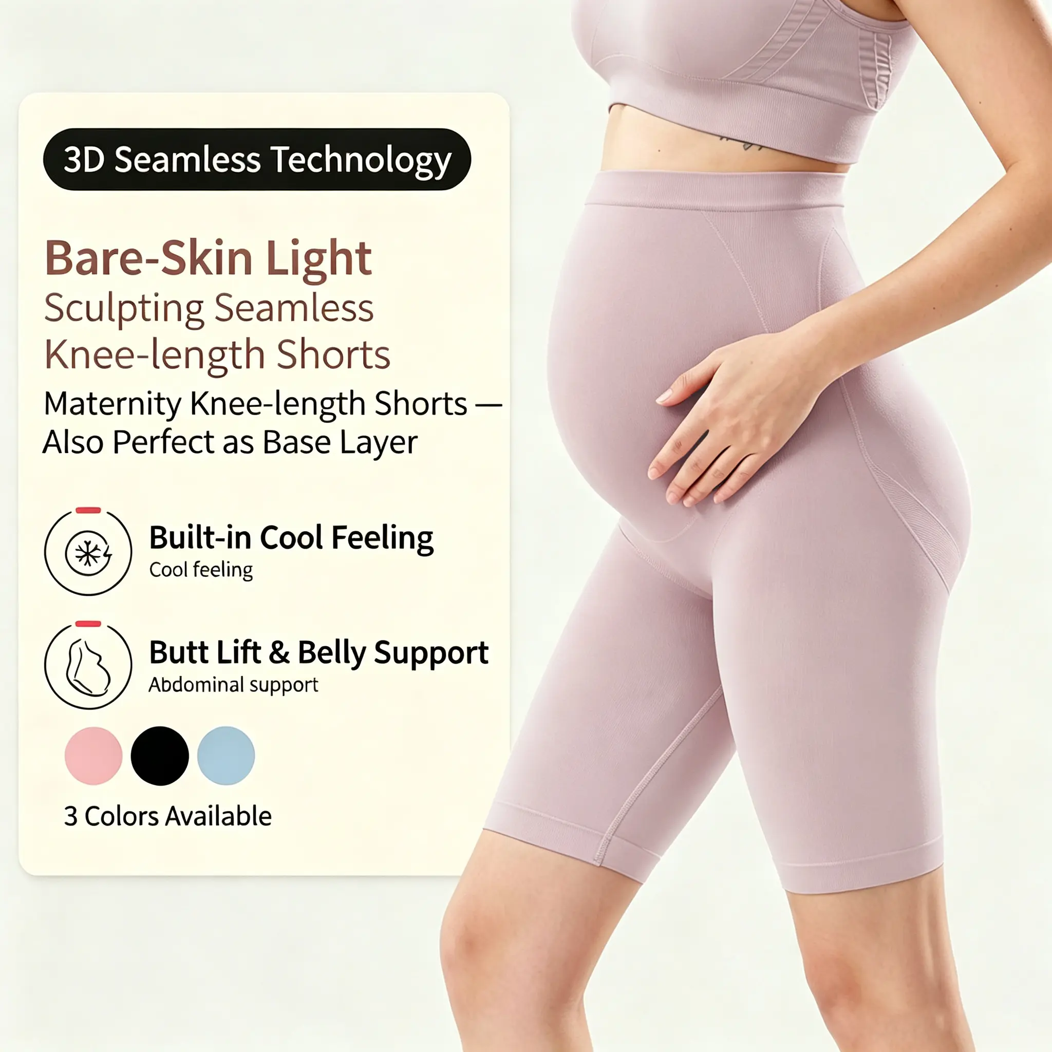 Maternity Seamless Biker Shorts, High-Waisted Stretch Fit Nylon Blend with Belly Support, Cooling and Moisture-Wicking for Pregnancy & Postpartum Wear