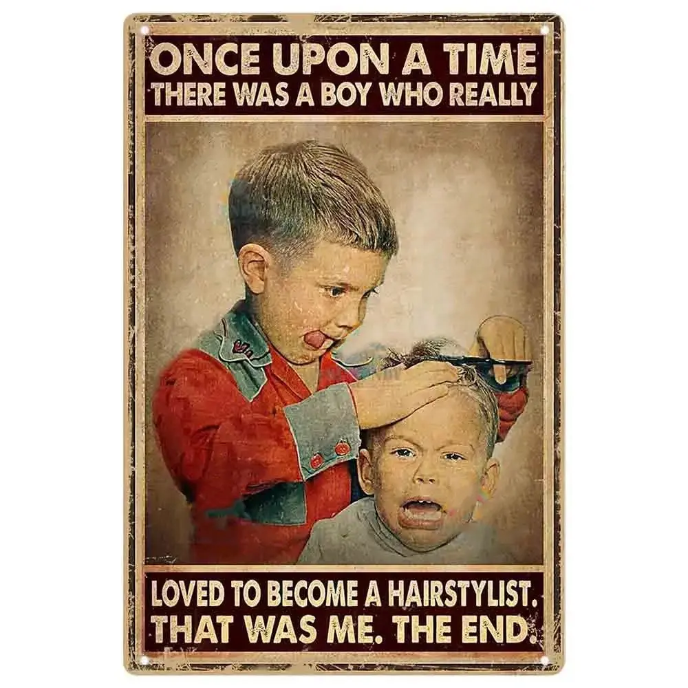 Vintage Hairdresser Hair Stylist Metal Tin Sign (8x12in) - Decorative Wall Art with Mount, Barber Shop & Home Decor Plaque