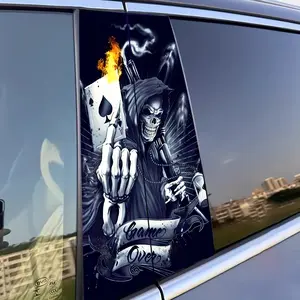 2pcs Death Game Poker Hood Skull Vinyl Car Sticker Print Game Over Self-Adhesive Installation Suitable for B-Pillars And Doors Plastic Metal Smooth Surfaces Anti-Scratch Disposable Auto Parts
