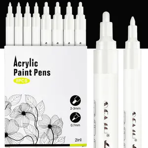 White  Pens - 8 Pack 2-3MM Medium Tip & 0.7MM Extra Fine  Marker for Rock Painting, , Metal, Fabric, Plastic, Canvas, Glass, Ceramic, Diy Crafts, White Out Pen