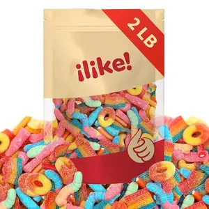 Gummy Candy Mix | 2-Pound Bag | Peach Rings, Pencil Bites, Neon Worms, Bottles, Belts | Sweet & Sour Gummies for Candy Buffets, Snacking, and Gifting