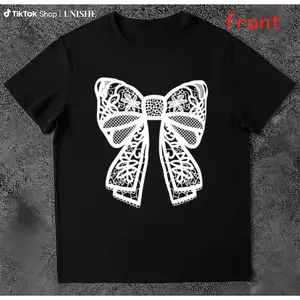 Short Sleeve Geometric Bow Print T-Shirt for Women – All-Season Comfort & Style