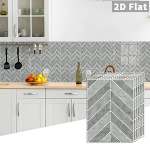 10 PCS GST Light Grey Herringbone PE Crystal Foam Tile Stickers, Waterproof Oil-Proof Anti-Collision Self-Adhesive Wall Decals for Kitchen Bathroom Ceiling Old Wooden Boards