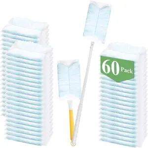 60 count Disposable Dusters Refills, 180? Electrostatic Duster Refills Multi-Surface Microfibre Duster Replacement with 2 count Handles for Cleaning Ceiling, Fan, Ceiling (Blue, Unscented)