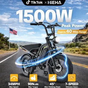 HIEHA All-Terrain 1500W Ebike  34MPH Speed, Full Suspension, 48V Removable Battery, Fat Tire Electric Bike