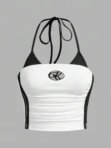 [CONVERTIBLE] Women Y2k Going Out Casual Gym Women Clothes Contrast Color Tie-Back Neck Sleeveless Tank Top,Sporty Style Everyday Wear