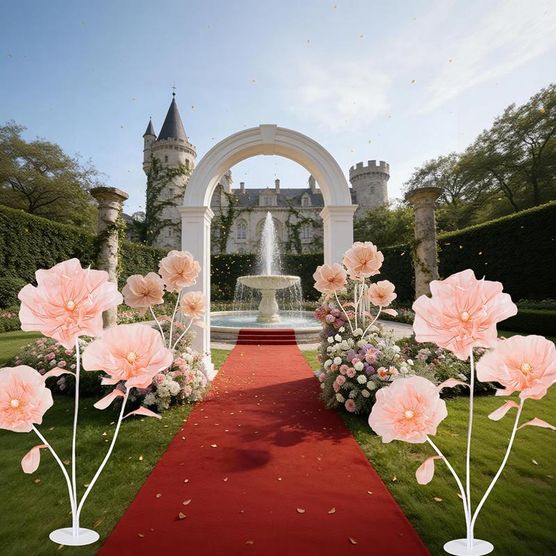 6 panels-5.58 ft Giant Flowers for Decoration,Large Fake Flower with Standing Stems and Base,Big Artificial Flowers for Home Decor,Wedding Background Decor,Shop Window Display,Banquet,Garden Party (Dark Champagne)