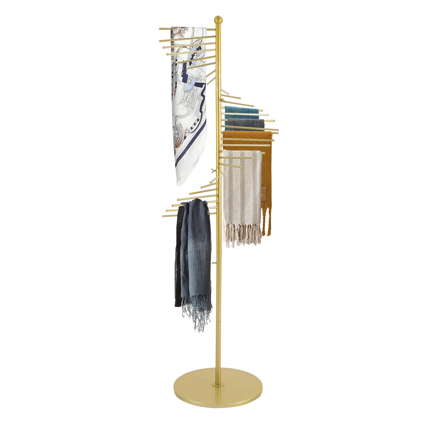 CNCEST Gold Luxe Shine Spiral Scarf Display Rack - Sturdy Iron Freestanding Organizer, 25cm Rods, 42cm Base, Modern Design Single Unit Storage Holder for Store Aesthetic Enhancement, Paint & Baking Supplies, Iron Frame, Retail Stores