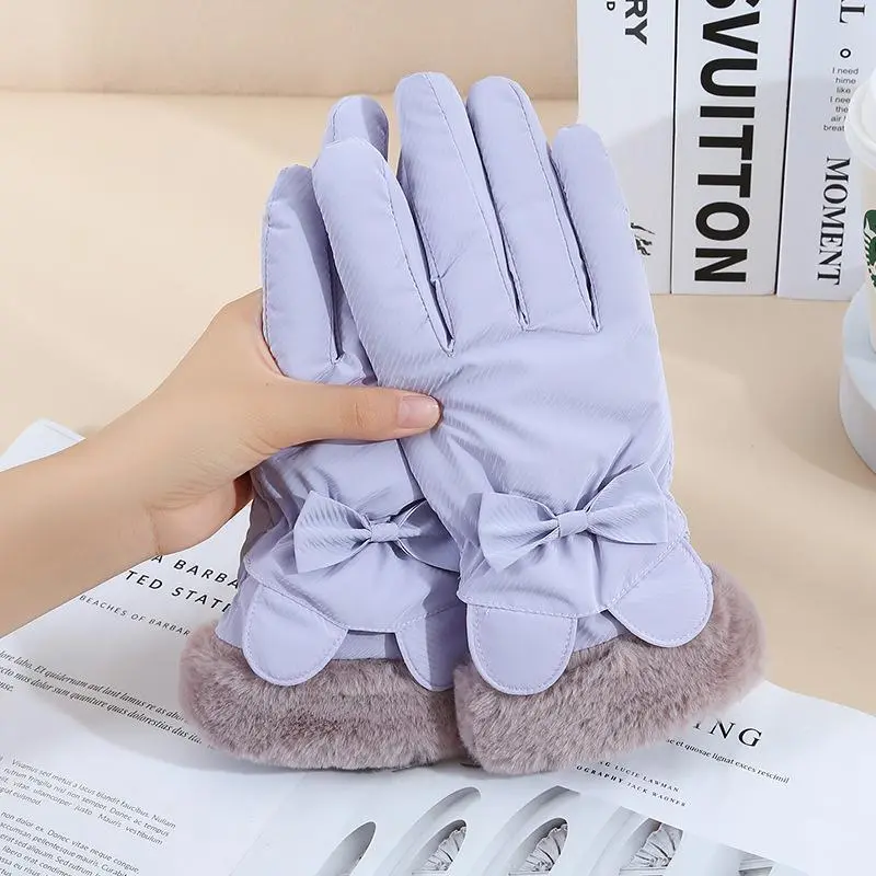 Women's Thick Warm Winter Gloves, Fleece-Lined Minimalist Polyester Finger Gloves with Touch Screen, Waterproof & Windproof, Weather Resistant Women's Gloves