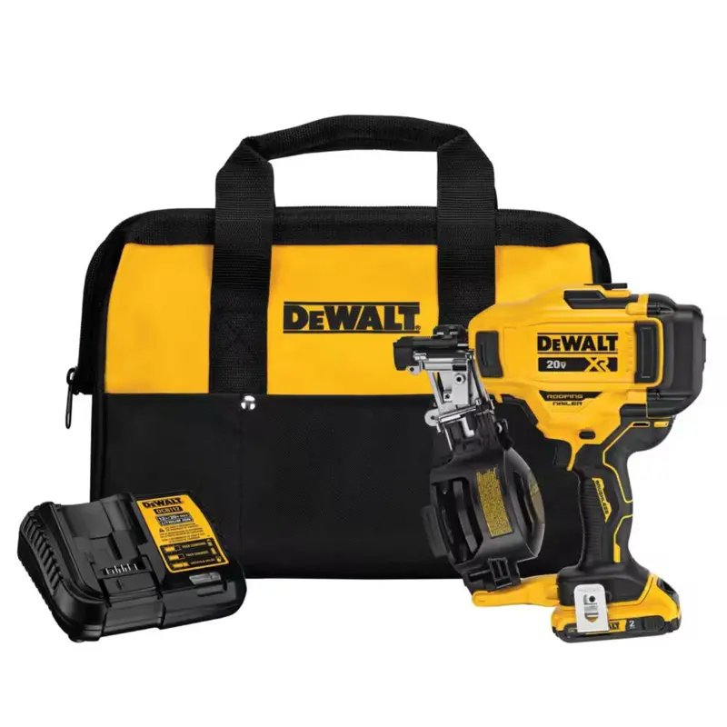 DEWALT 20V MAX Lithium-Ion 15-Degree Electric Cordless Roofing Nailer Kit with 2.0Ah Battery Charger and Bag