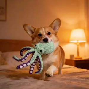 Dog Toys for Aggressive Chewer，Dog toys suitable for small, medium and large dog breeds，A toy with a soft sound-producing mechanism for playing with-MRWJ Durable Plush Interactive Dog Toy Breed Squeaky Octopus Dog Toy Funny Dog Toys