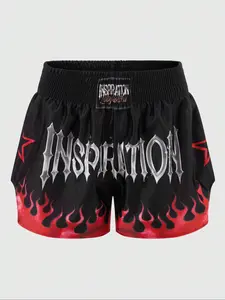 Men's Flame Letter Printed Mma Boxing Shorts, Casual and Stylish, Ideal for Daily Spring and Summer Wear