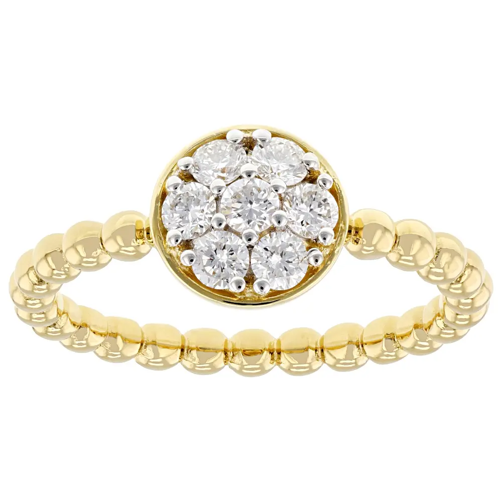 JTV White Lab-Grown Diamond 18k Yellow Gold Over Sterling Silver Beaded Cluster Ring 0.45ctw