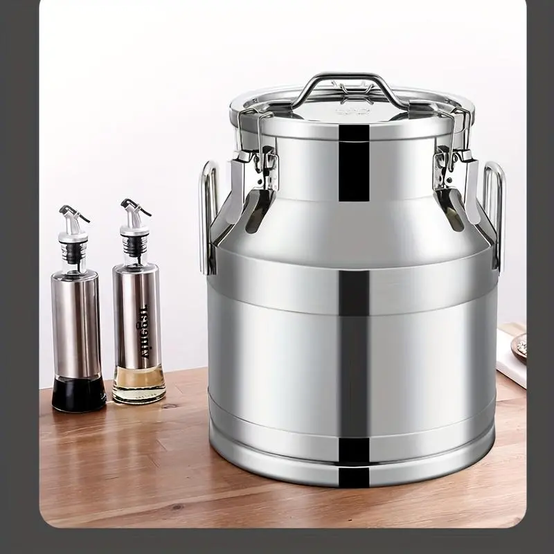 [Stainless Steel Sealed Jar] 5L-15L304 Stainless Steel Food Grade Sealed Jar Sealed Bucket - Suitable For Multifunctional Storage Of Oil, Milk, And Tea - Reusable, Hand Washable Only