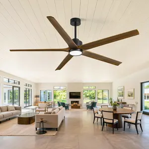 60/72 Inch Modern Ceiling Fan with Lights Walnut Solid Wood 5 Blades Quiet DC Motor 6 Speed 3 CCT Dimmable LED Memory Timer Downrod Options for Living Room Bedroom Kitchen Covered Patio