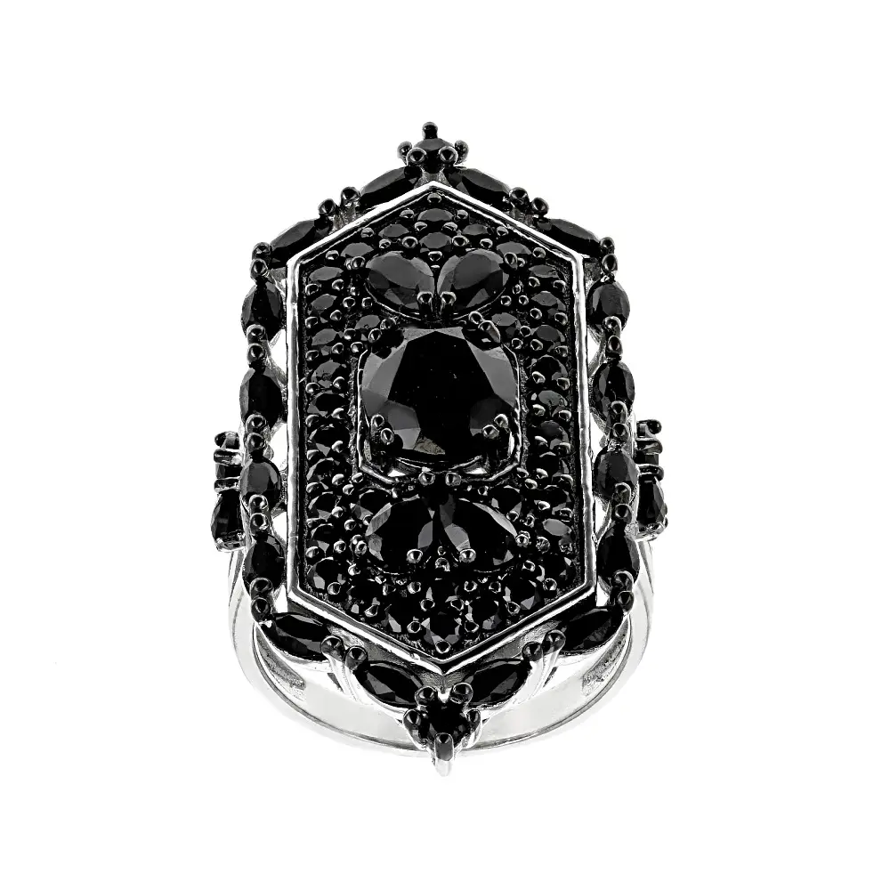 JTV Black Spinel Rhodium Over Silver Ring 5.96ctw JTV Black Spinel Rhodium Over Silver Ring 5.96ctw