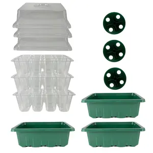 Three-piece seedling tray set (including moisturizing cover) - a total of 36 seedling trays, including plant cultivation tools and base mini greenhouse, suitable for seed germination and cultivation, Planting Kit