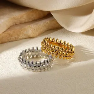 Design Style Riveted Bullet Stainless Steel Rings For Women Punk Gold Color Creative Ring Broad Surface Finger Jewelry Gift