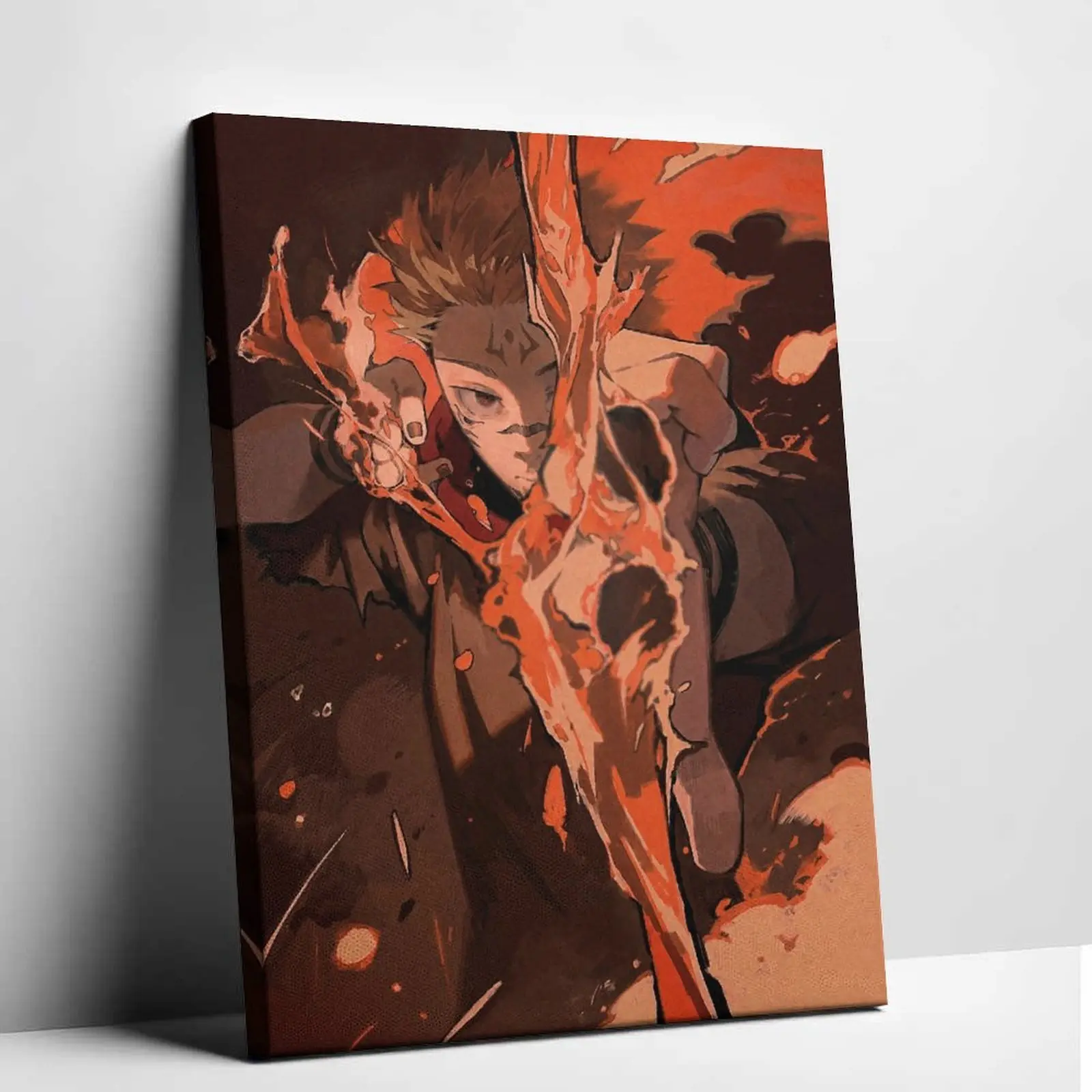 Jujutsu Kaisen Sukuna Canvas Art Painting Cursed King Flame Technique Poster Epic Manga Battle Contrast Graphic Prints Office Apartment Lounge Workspace Wall Decoration Aenime Poster