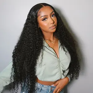 6x4 Lace Front Wig HD Transparent Lace Like Skin Glueless Bob Kinky Curly Hair Wig Pre Cut & Pre Plucked With Baby Hair Virgin Kinky Human Hair  For Women Natural Black Color